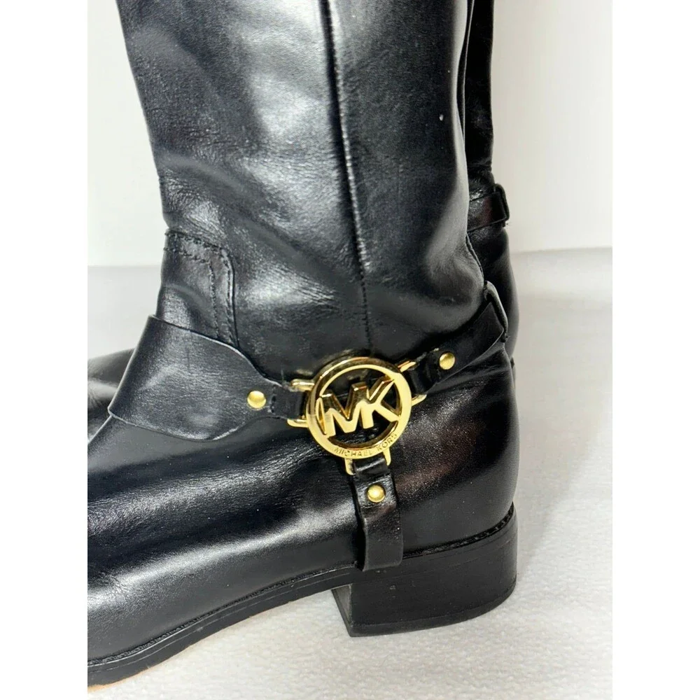 Michael Kors Fulton Harness Boot Black/Mocha Brown Leather Boot sz 7.5